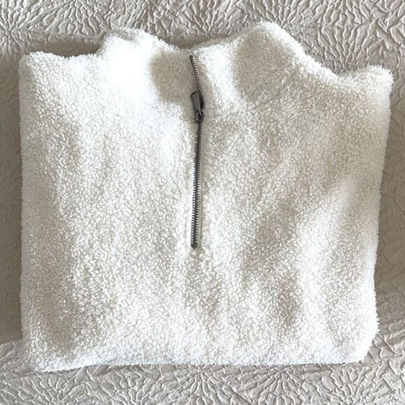 Loft Womens Half Zip‎ Jacket Fleece Sherpa Pullover Long Sleeve White Size MP - Picture 3 of 7